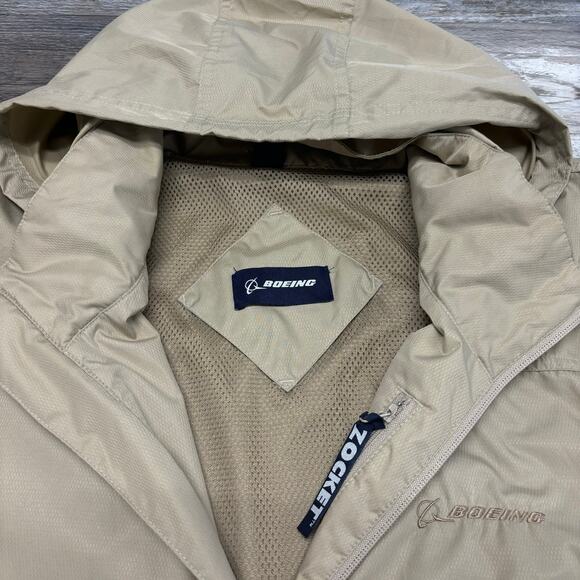 Boeing‎ Airplanes Tan Mens XL Full Zip Mesh Lined Hooded Windbreaker Jacket - Picture 4 of 12